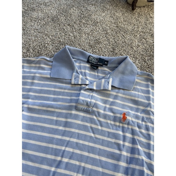 Polo Ralph Lauren Shirt Men's Size XL Blue Striped Short Sleeve Polo Shirt - Picture 3 of 6